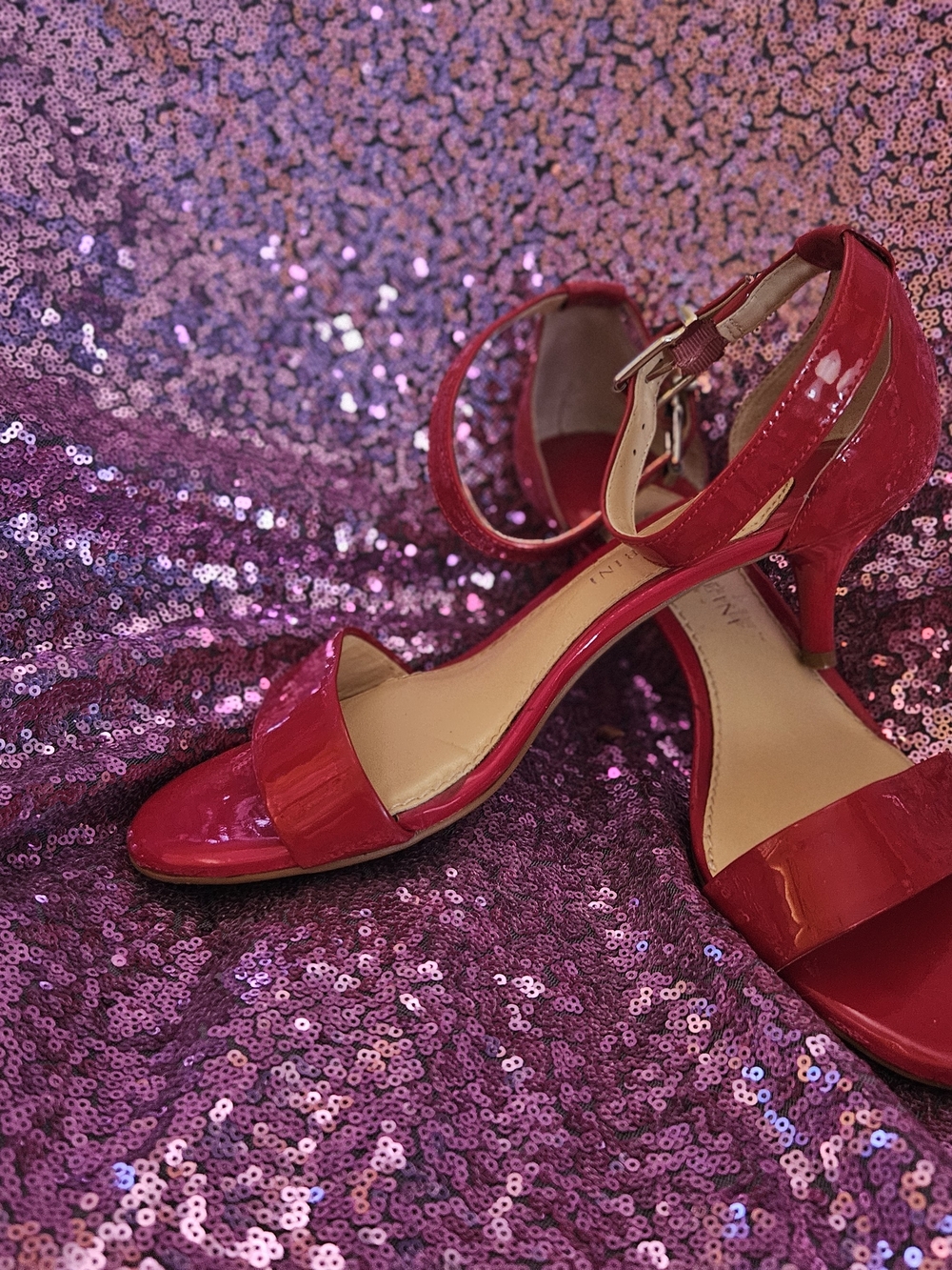 Gianni Bini Red Patent Ankle-Strap Heels - Picture 3 of 9